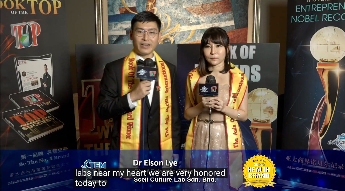 Dr Elson Lye interviewed on behalf of Scell Culture Lab at the Asia Pacific Super Health Brand Award ceremony